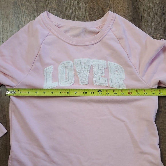 Baby Powdered Pink Sweatshirt with 'LOVE' In Puff Vinyl Nod To The 80s Sz Large - Picture 3 of 7
